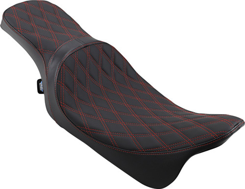 Drag Specialties Predator 2-Up Seat | Double Diamond w/Red Stitch (0801-1272)