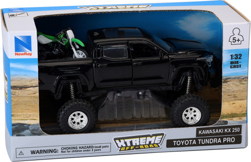 NewRay 1:32 Scale Toy Toyota Tundra Off Road Pick Up w/Kawasaki Dirt Bike