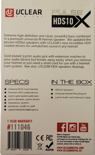 U-Clear HDS10X Helmet Speakers w/40mm Diameter & 3.5mm Jack (111046)