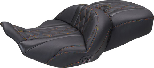 Mustang Heated Super Touring Deluxe Diamond 2-Up Seat - Mandarin Orange Stitch (89410MO)