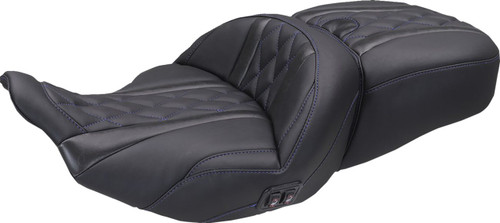 Mustang Heated Super Touring Deluxe Diamond 2-Up Seat - Sky Blue Stitch (89410SB)