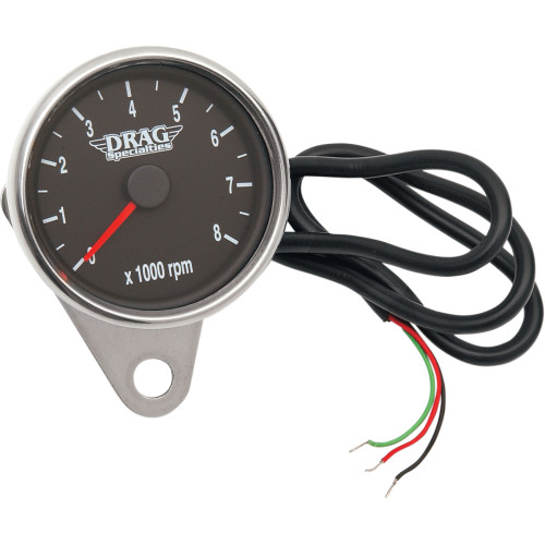 Drag Specialties Polished Mini Electronic Tachometer w/ Black Face (2211-0031)
