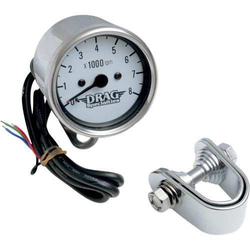 Drag Specialties Chrome Mini Electronic Tachometer w/ White Face (2211-0058)