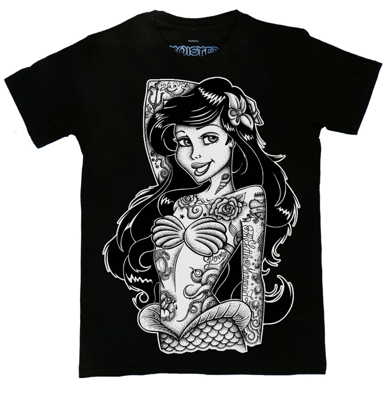 Lowbrow Art Tattooed Mermaid Black Vneck Tee Tattoo Custom Ariel Shirt  S2XL  eBay