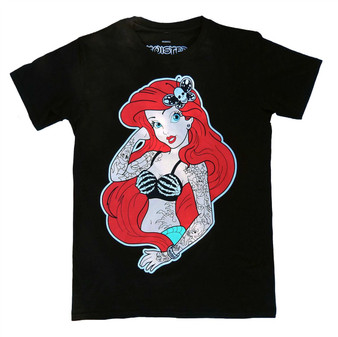 Disney The Little Mermaid Nerd Ariel Tatoos Black Sublimation Tank Top