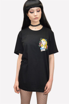 Alice Traditional Old Skool Tattoo Pocket Print Black T Shirt Alice Traditional Old Skool Tattoo Pocket Print Black T Shirt