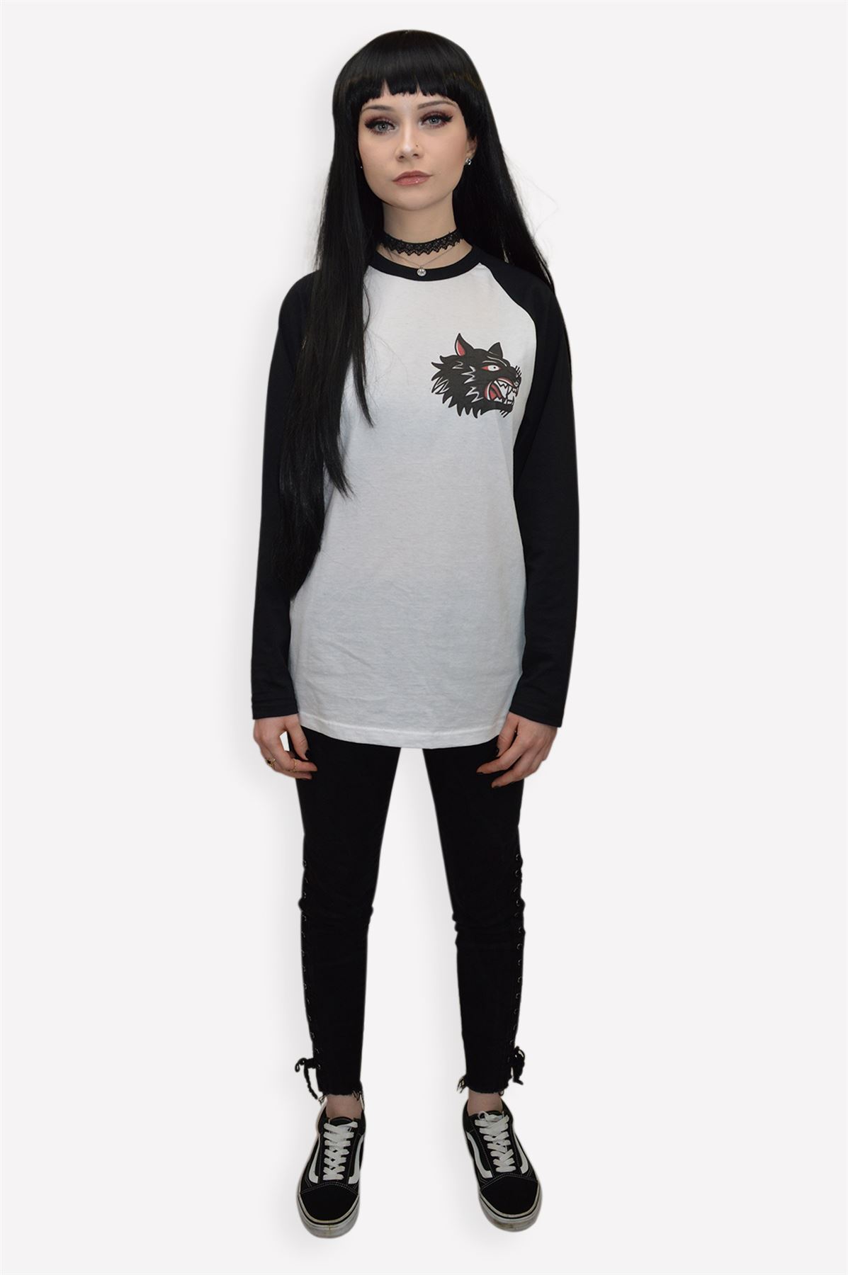 Traditional Wolf Tattoo Raglan Tee-à Manches Longues Flash Tattoo T Shirt Traditional Wolf Tattoo Raglan Tee-à Manches Longues Flash Tattoo T Shirt