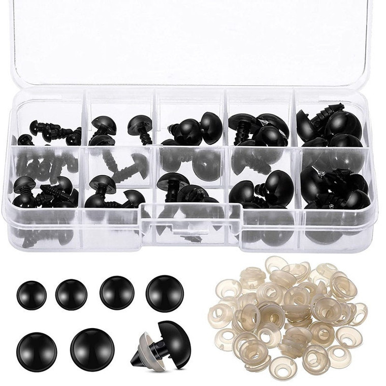 52 Pieces Black Plastic Safety Eyes Stuffed Animal Eyes with Washers Multi Size Safety Eyes for Crafts