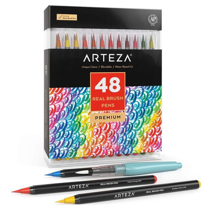 Real Brush Pens, 48 Colors for Watercolor Painting with Flexible Nylon Brush Tips, Paint Markers for Coloring, Calligraphy