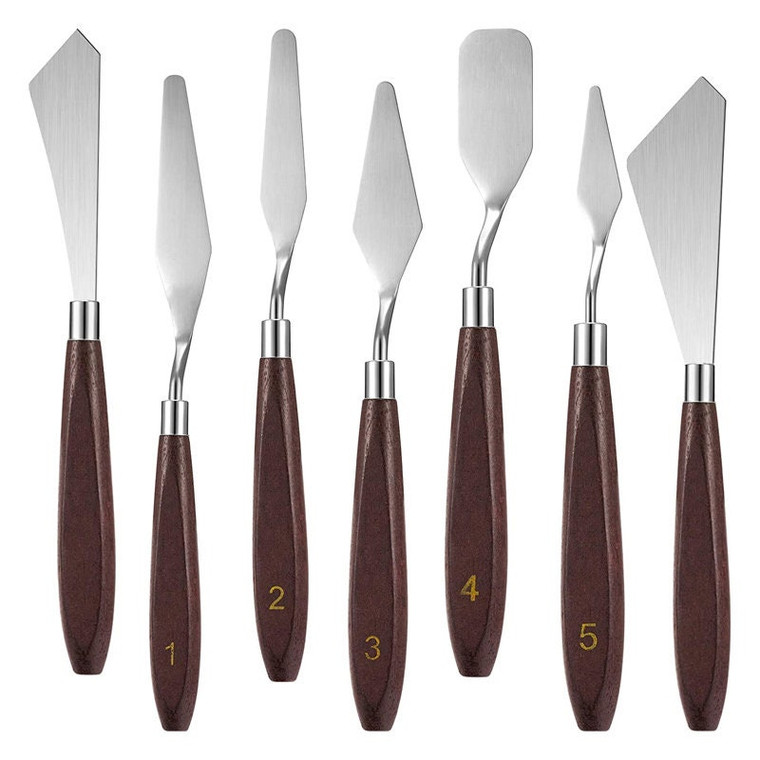 7 Pieces Painting Knife Set Spatula Palette Knife Stainless Steel Painting Mixing Scraper Oil Painting Accessories with Wood Handle