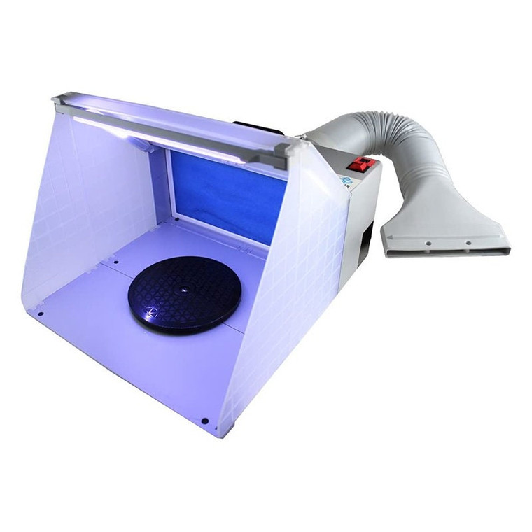 Portable Hobby Airbrush Spray Booth Exhaust Filter Extractor Set with LED Light and Turntable
