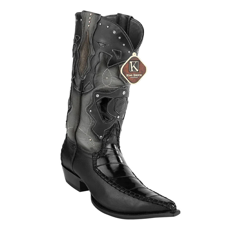 King Exotic Boots (495V20805) -  Handcrafted Black  Eel Boots with 3X Toe for Men