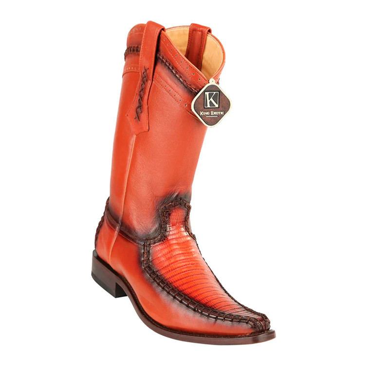 King Exotic Boots  (477BD0703) - Handcrafted Cognac  Teju Lizard Boots with European Toe for Men