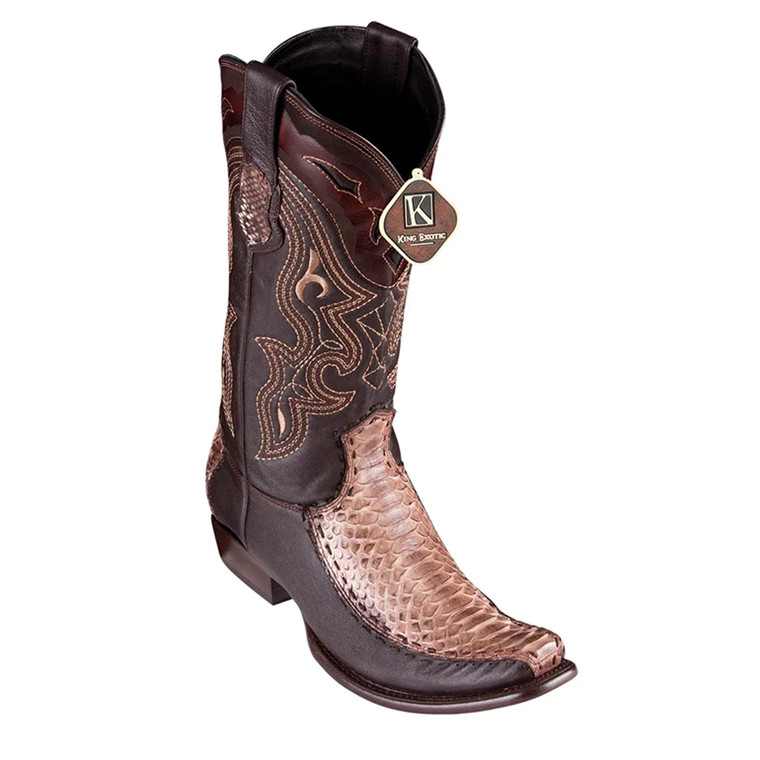 Handcrafted Rustic Brown King Exotic Python Boots with Deer and Dubai Toe for Men (479F5785)