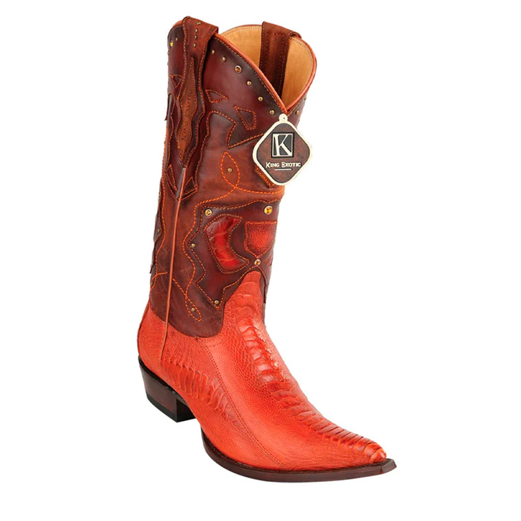 King Exotic Boots  (495VF0503) - Handcrafted Cognac Ostrich Leg Boots with 3X Toe for Men