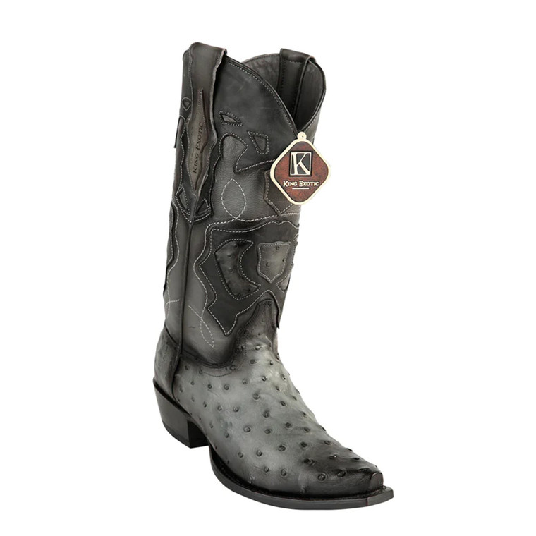 King Exotic Boots (494RD0338) -  Handmade Burnished Gray Full Quill Ostrich Snip Toe Boots