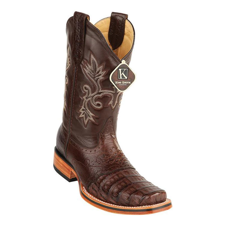 King Exotic Boots 48178207 - Handcrafted Brown Men's with Snip Toe and Caiman Belly Detailing