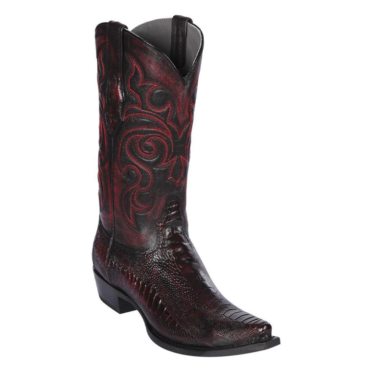 Los Altos Boots Men's #940518 - Snip Toe Boots  Handcrafted Genuine Ostrich Leg Boots in Black Cherry