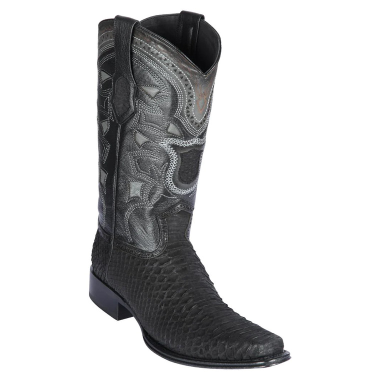 Los Altos Boots Men's #76N5705 European Square Toe Boots - Handcrafted Genuine Python Leather Boots in Suede Black