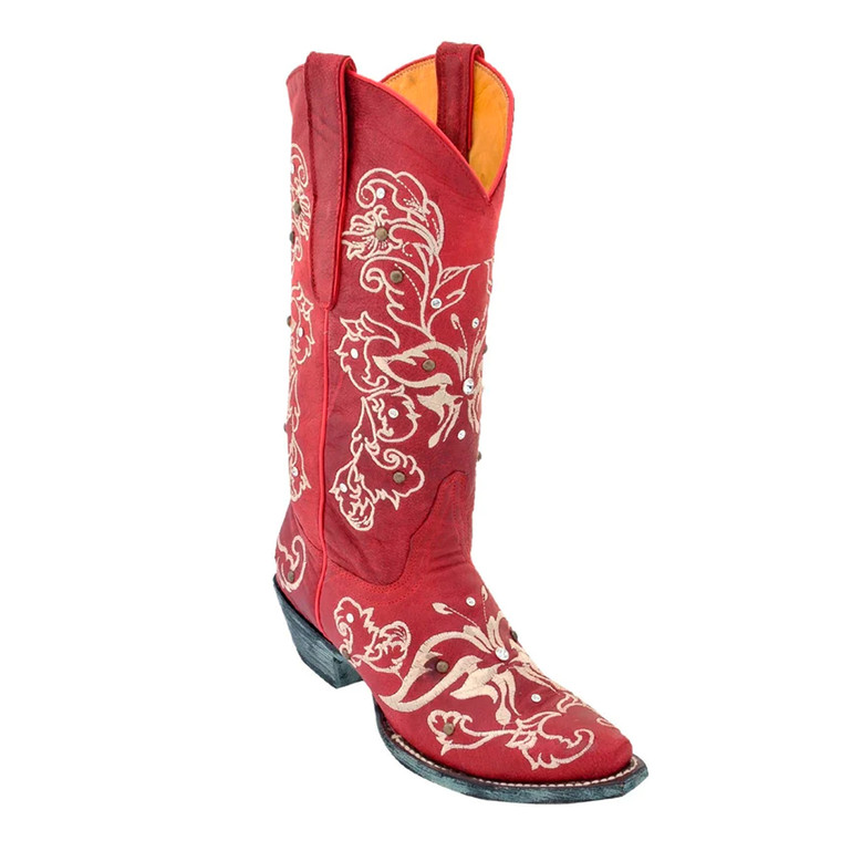 Los Altos Boots Women's #34S5012 - Boots featuring Hand Embroidery & Swarovski Stones | Red Color