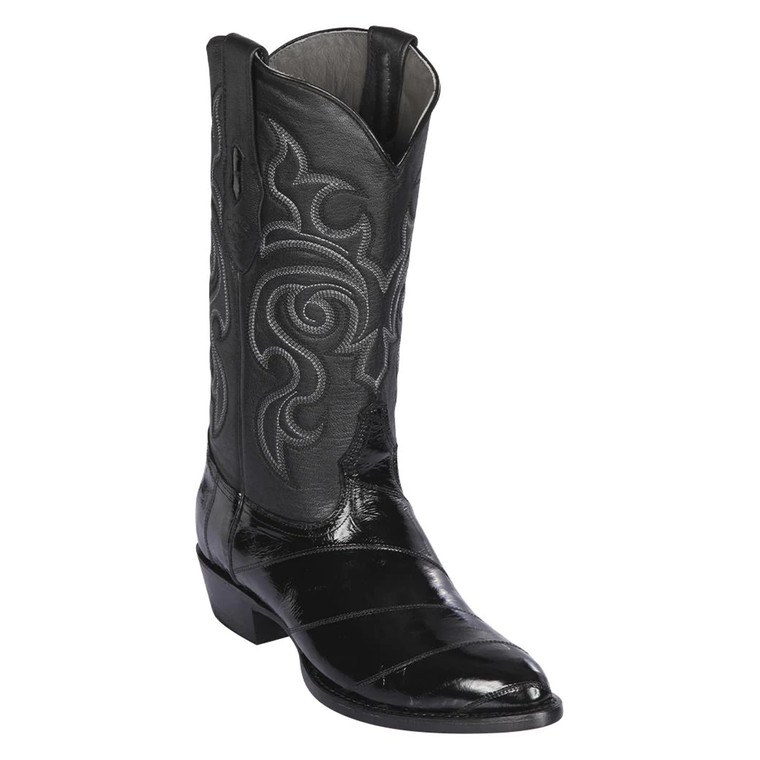 Los Altos Boots Men's #600805 - Genuine Black Eel Skin Leather Medium Round Toe