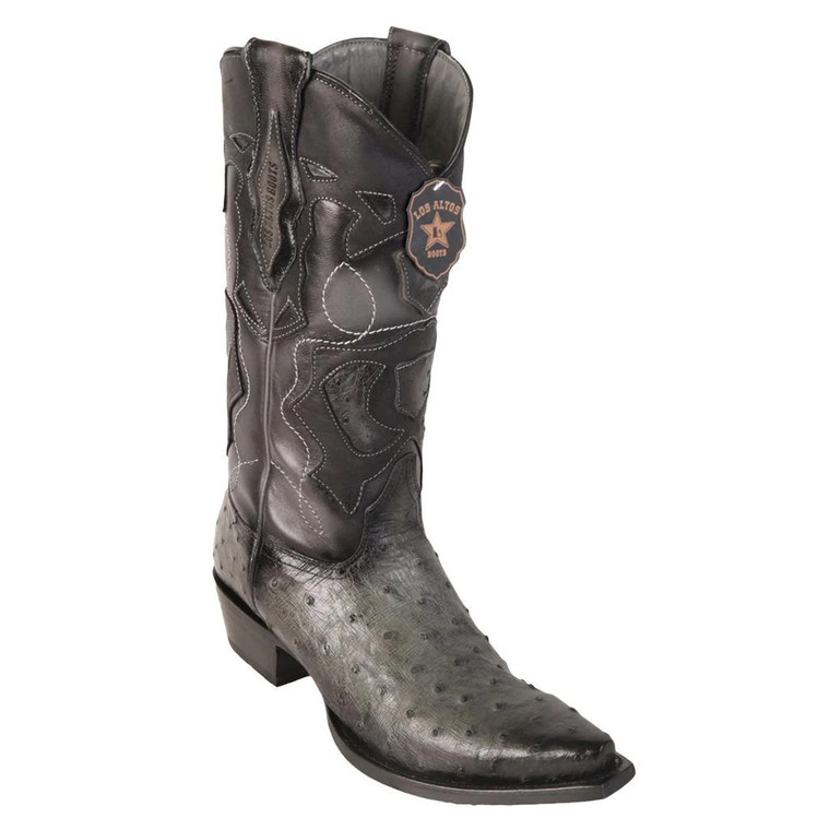 Men's Los Altos Boots #94R0338 - Snip Toe Genuine Full Quill Ostrich Boots in Faded Gray Shade