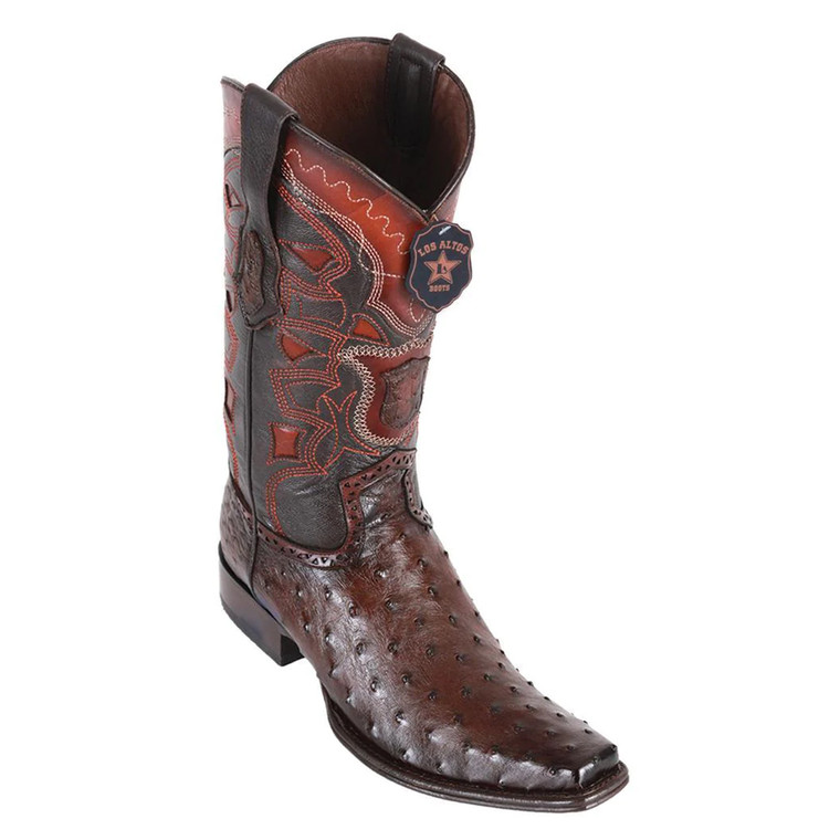 Men's Los Altos Boots#760316 -  European Square Toe Genuine Full Quill Ostrich Boots in Faded Brown Hue