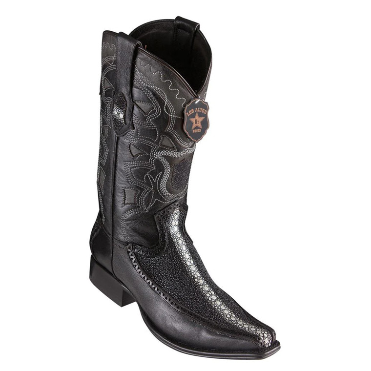 Men's Los Altos Boots #76F1105 -  European Square Toe Genuine Full Rowstone Stingray with Deer Sides Boots in Black Hue