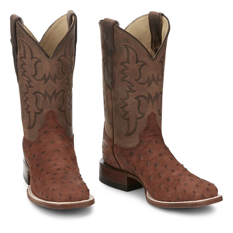 Justin Boots Men's Footwear Western Exotic Belmont 11" Full Quill Ostrich Color Will Brandy (#AQ8531)