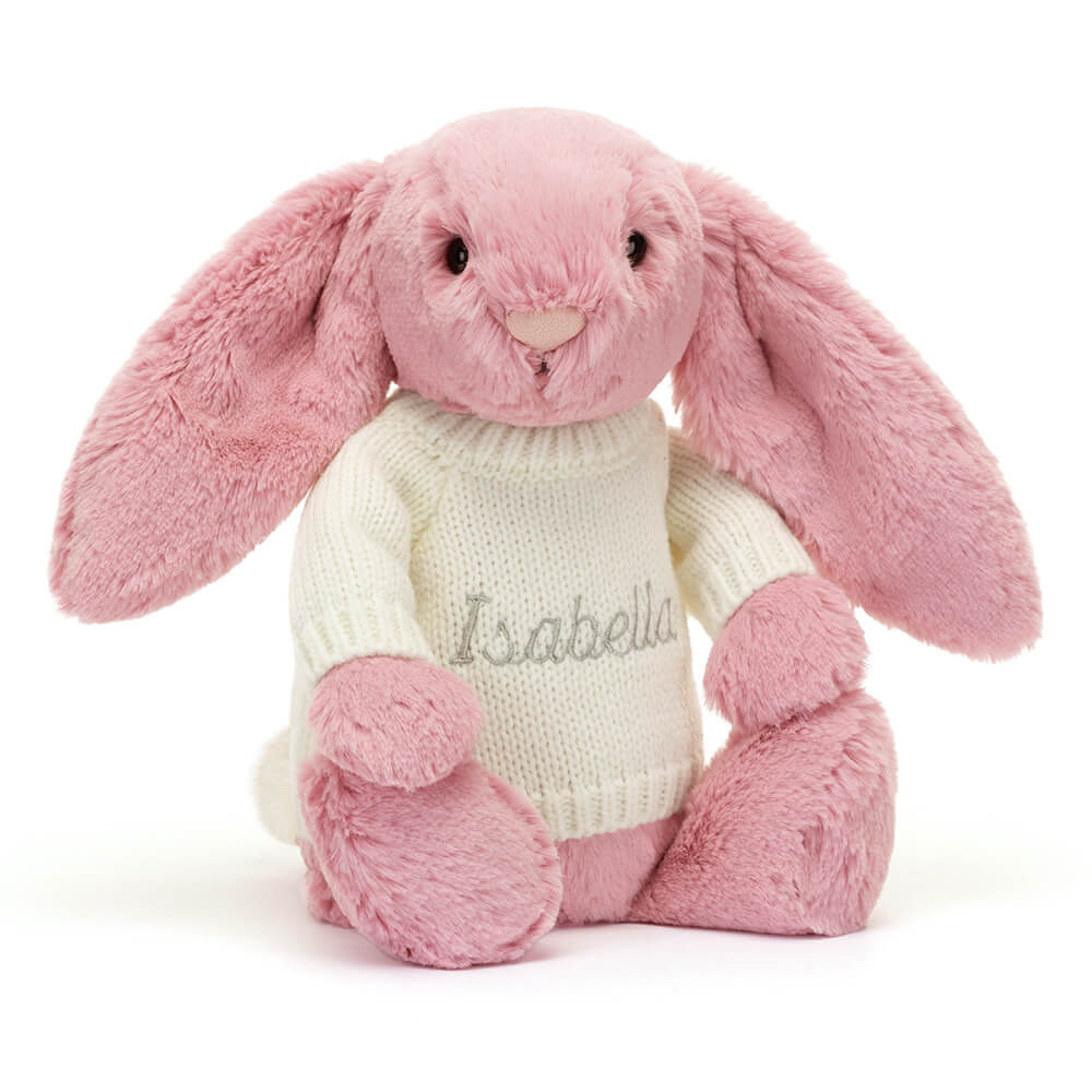 Bashful Tulip Pink Bunny with Personalised Cream Jumper - Official