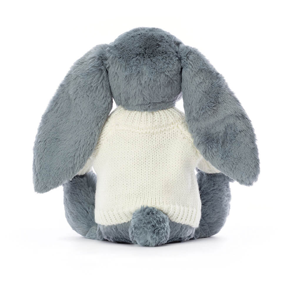 Bashful Dusky Blue Bunny with Personalised Cream Jumper, View 3