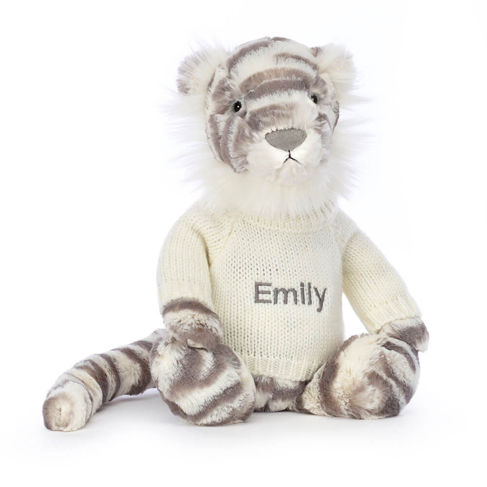 Bashful Snow Tiger with Personalised Cream Jumper, View 4