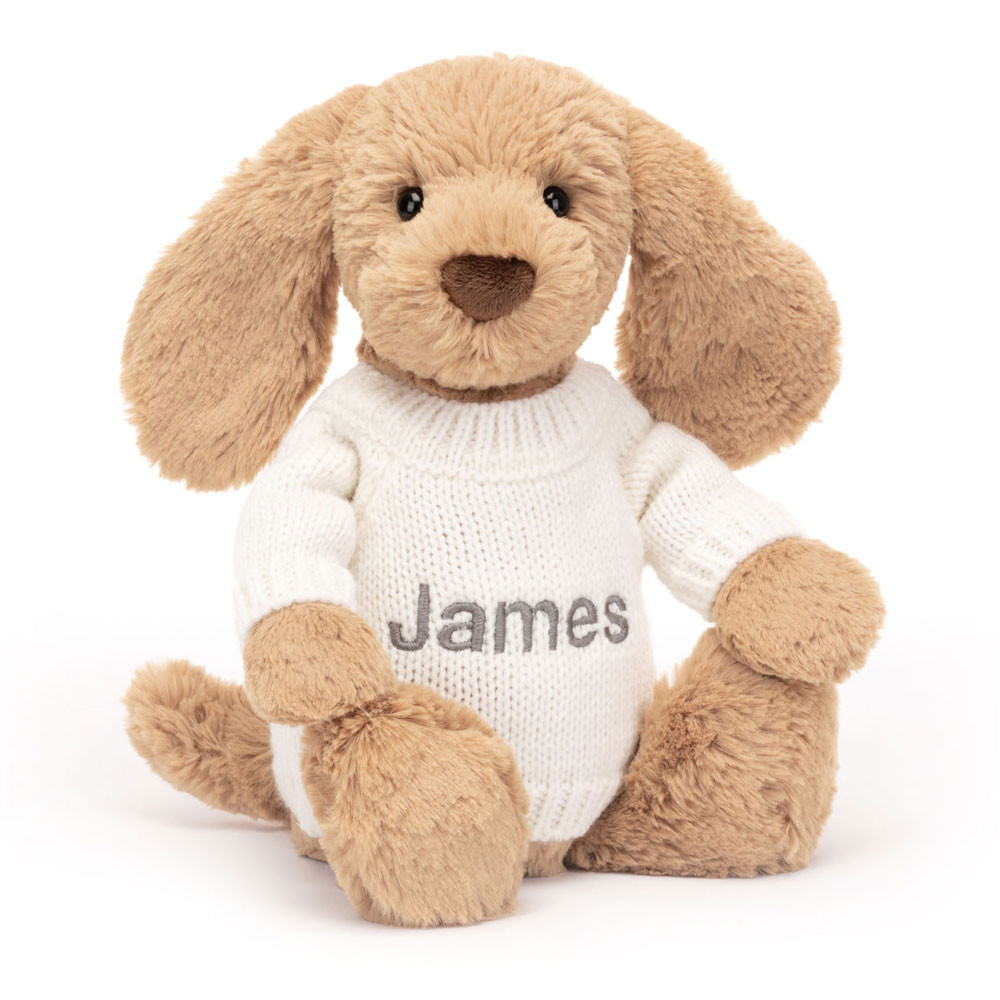 Bashful Toffee Puppy with Personalised Cream Jumper - Official