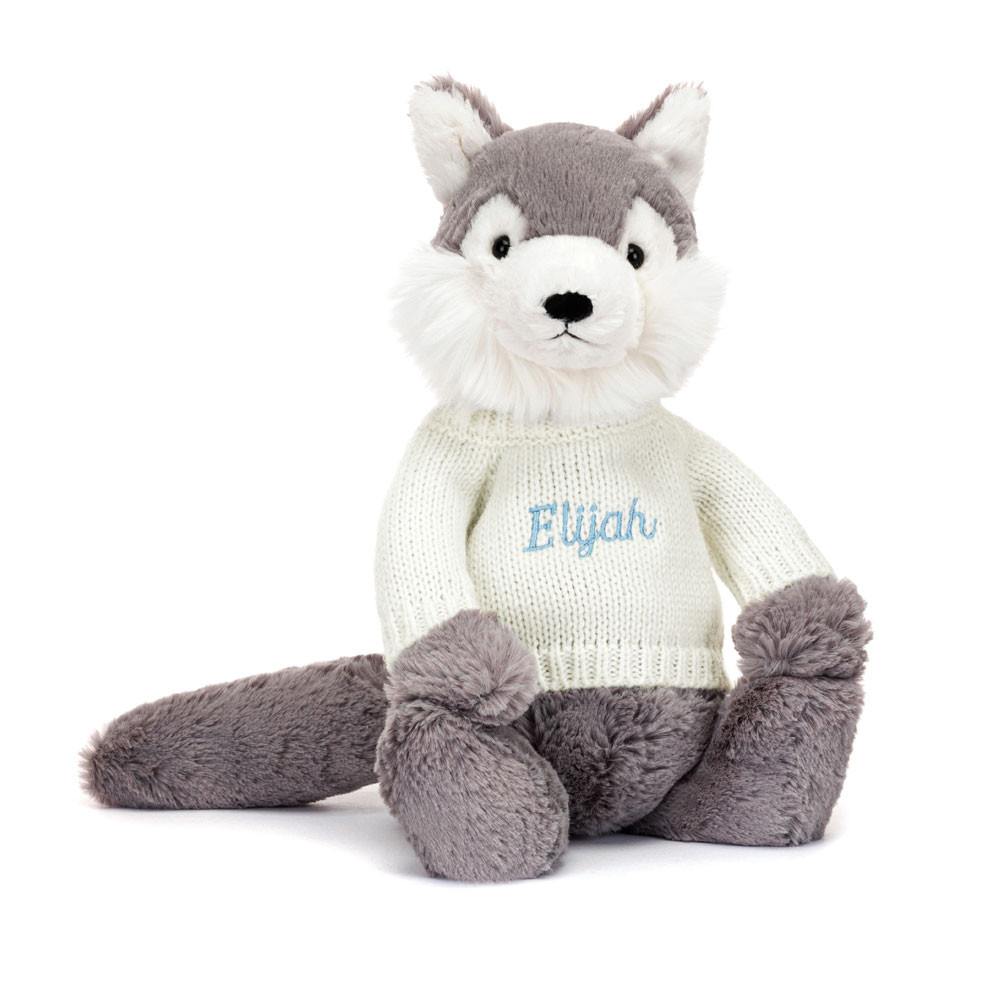 Bashful Wolf with Personalised Cream Jumper, View 4