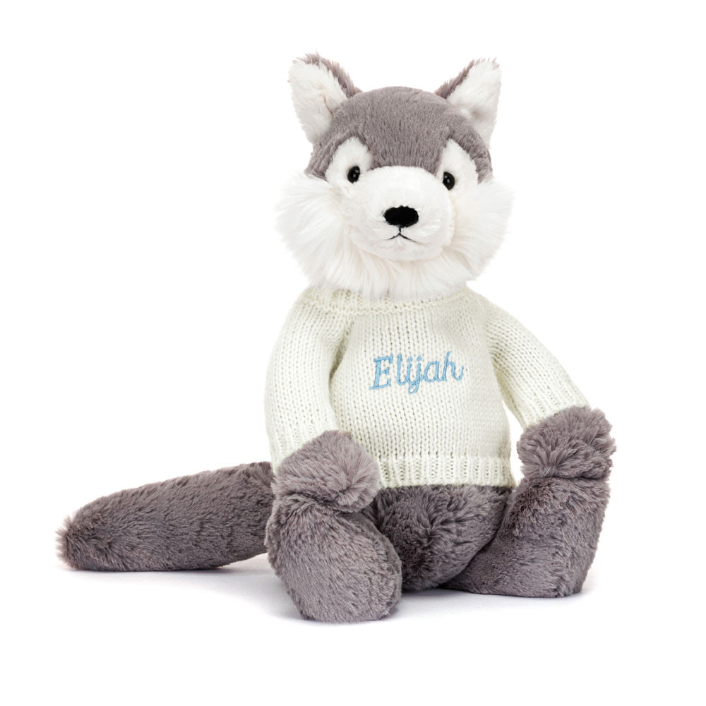  Bashful Wolf オオカミ ぬいぐるみ 絶版新品未使用 Bashful Wolf with Personalised Cream Jumper - Official Jellycat