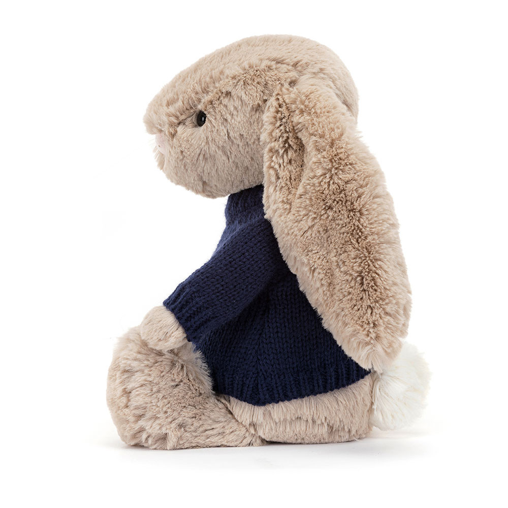 Bashful Beige Bunny with Personalised Navy Jumper