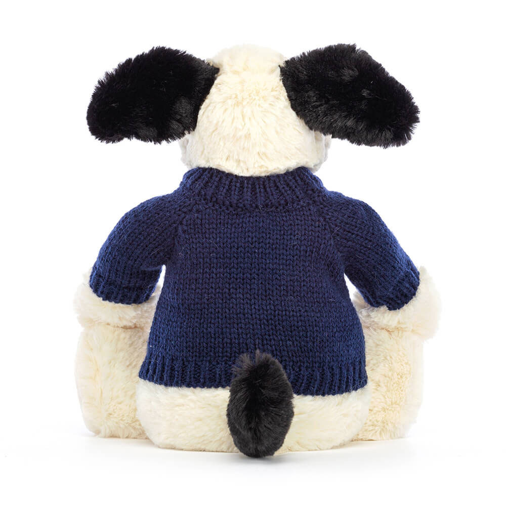 Bashful Black & Cream Puppy with Personalised Navy Jumper, View 4