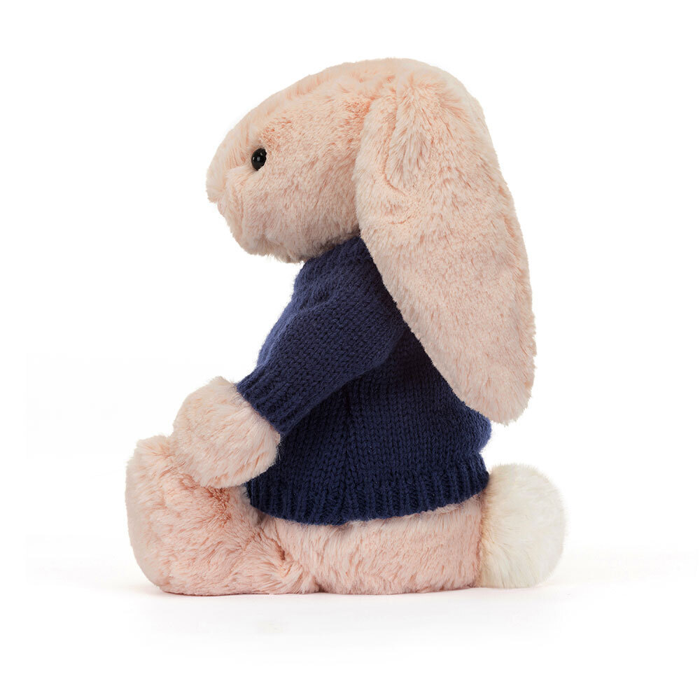 Bashful Blush Bunny with Personalised Navy Jumper, View 3