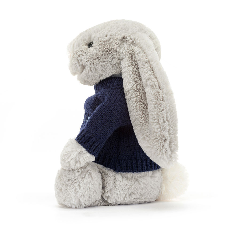 Bashful Silver Bunny with Personalised Navy Jumper, View 3