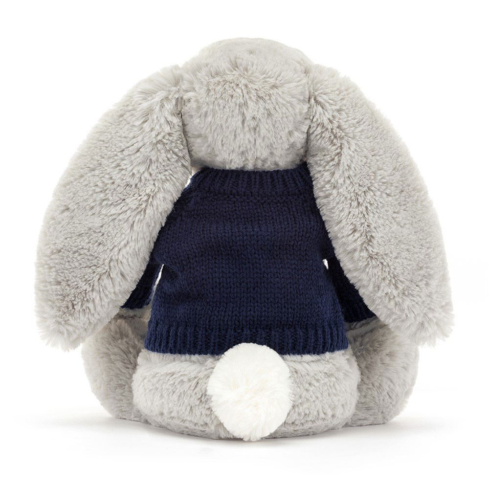 Bashful Silver Bunny with Personalised Navy Jumper, View 4