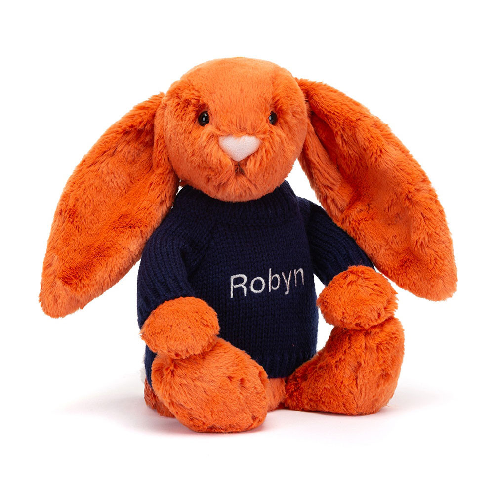 Bashful Tangerine Bunny with Personalised Navy Jumper, View 4