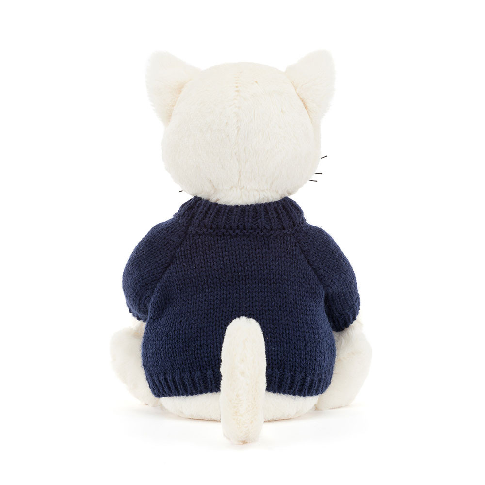 Bashful Cream Kitten with Personalised Navy Jumper, View 4