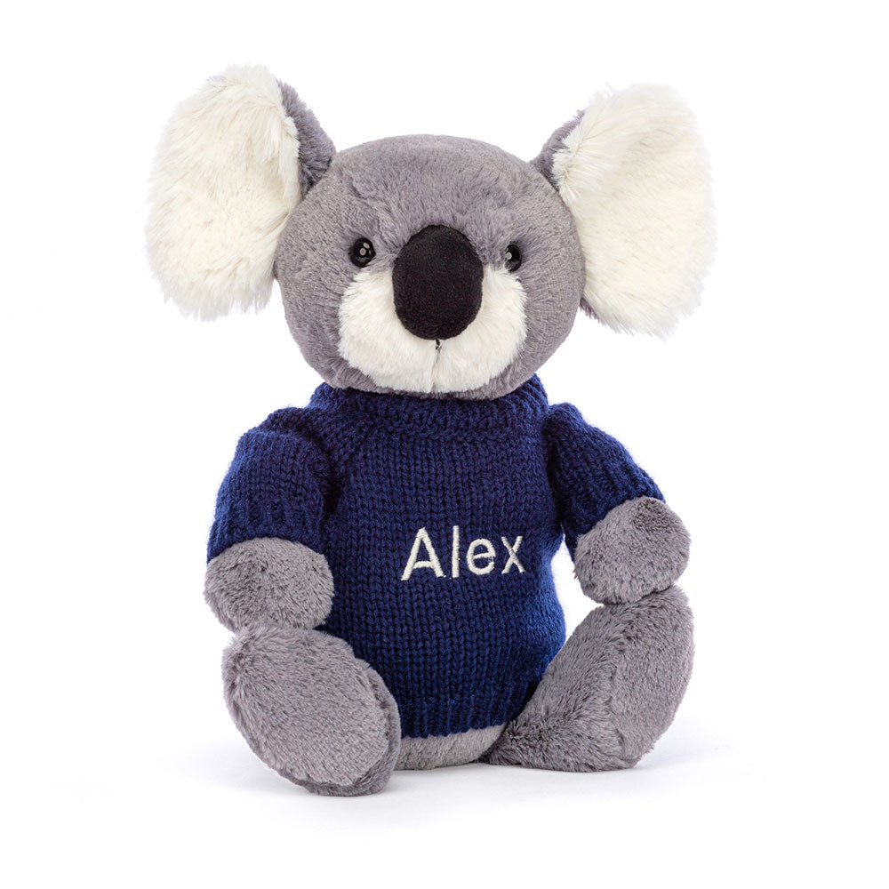 Bashful Koala with Personalised Navy Jumper, View 4