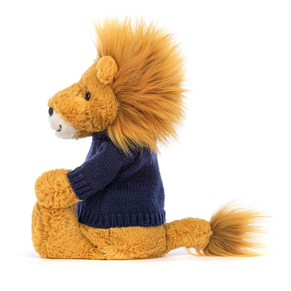 Bashful Lion with Personalised Navy Jumper, View 3