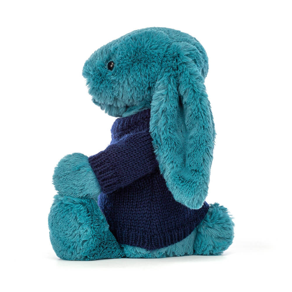 Bashful Mineral Blue Bunny with Personalised Navy Jumper, View 3
