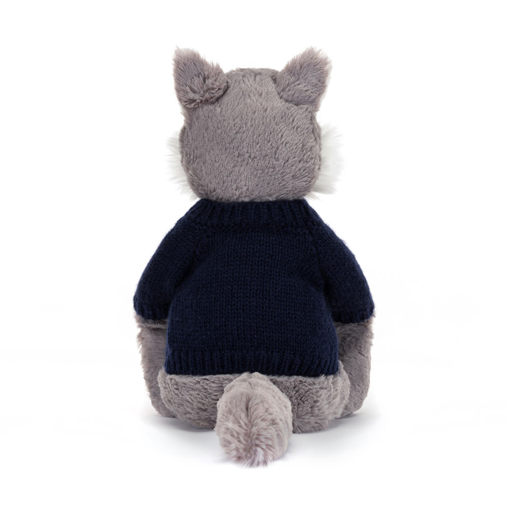 Bashful Wolf with Personalised Navy Jumper, View 4