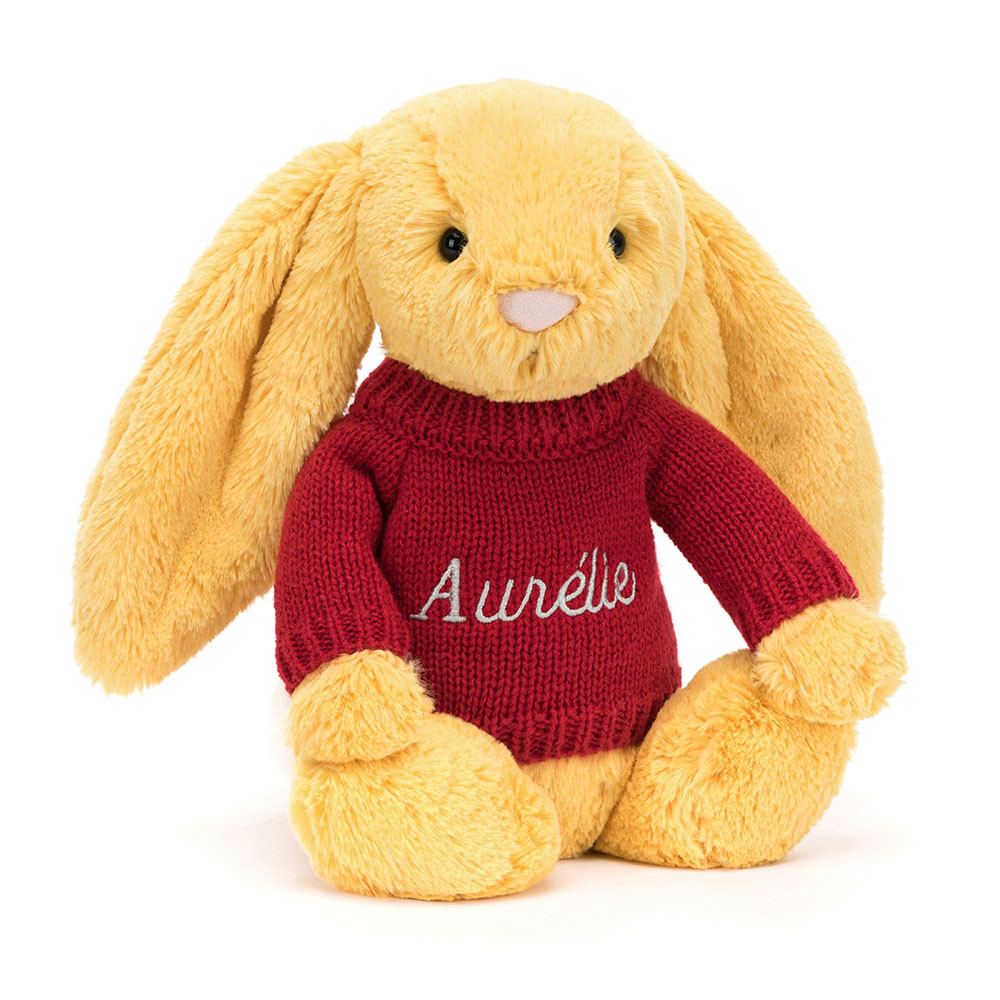 Bashful Sunshine Bunny with Personalised Red Jumper - Official