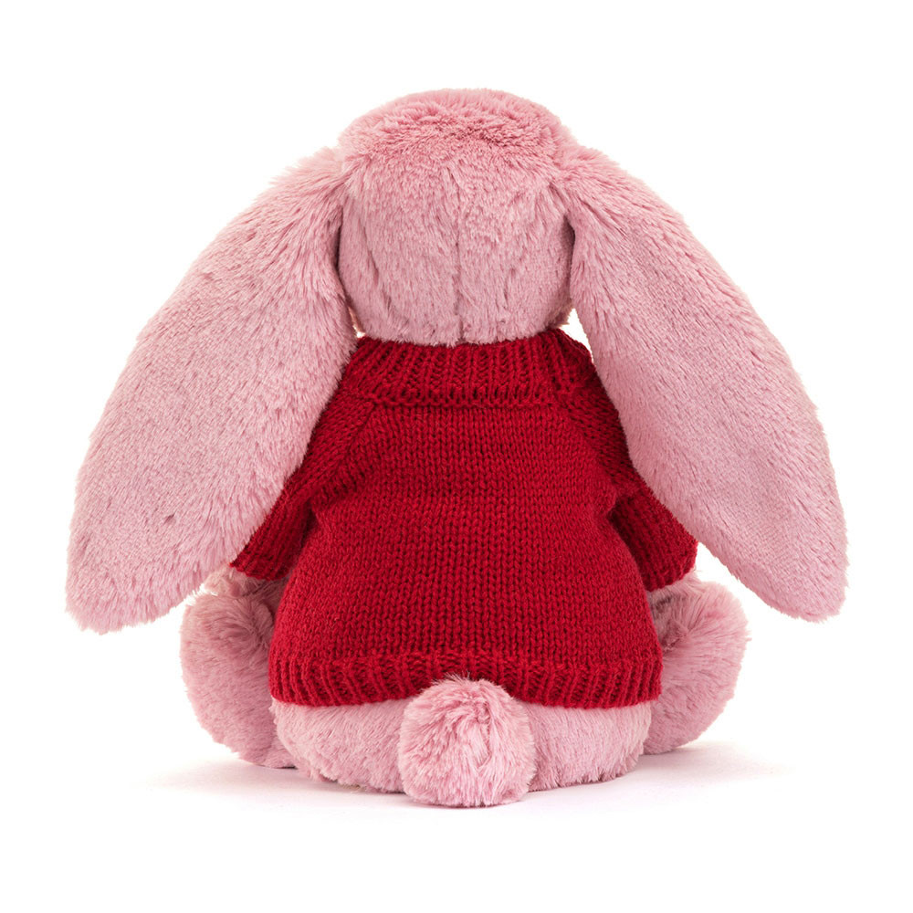Bashful Tulip Pink Bunny with Personalised Red Jumper, View 3