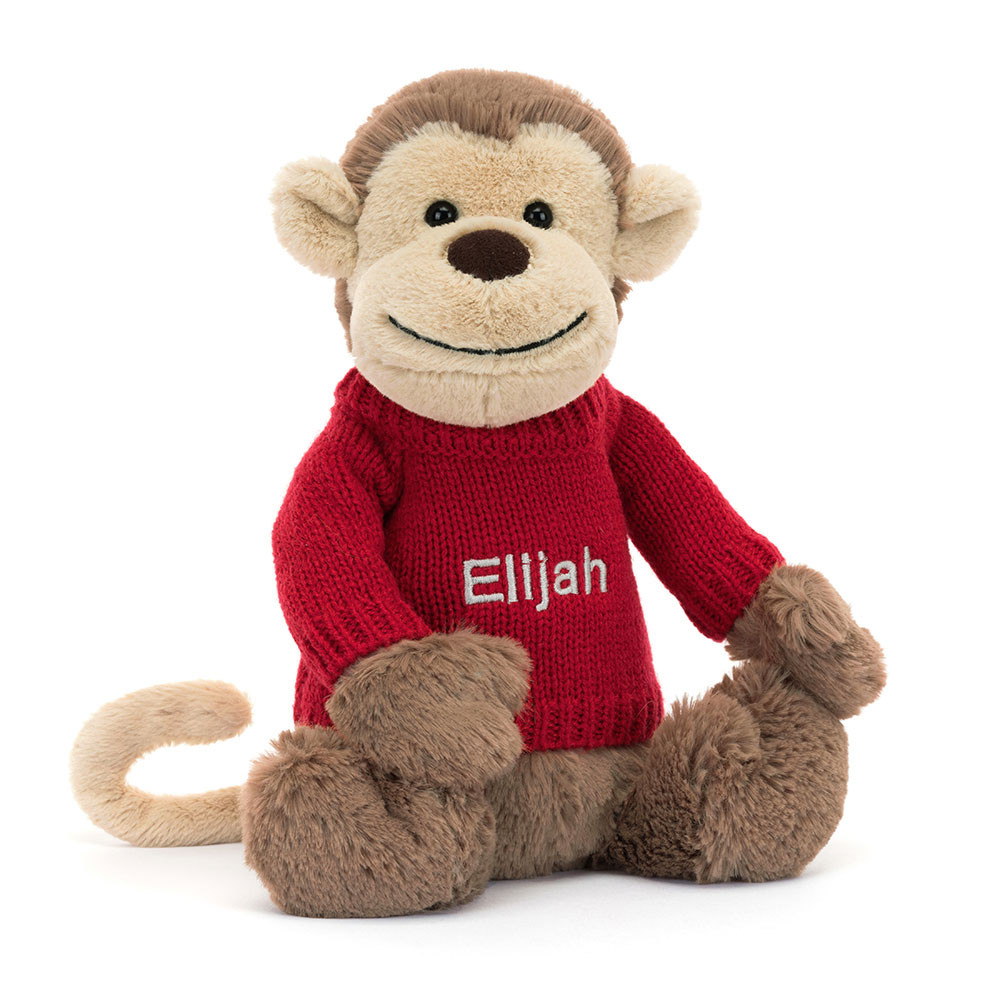  Bashful Ｍonkey Bashful Monkey with Personalised Red Jumper - Official Jellycat