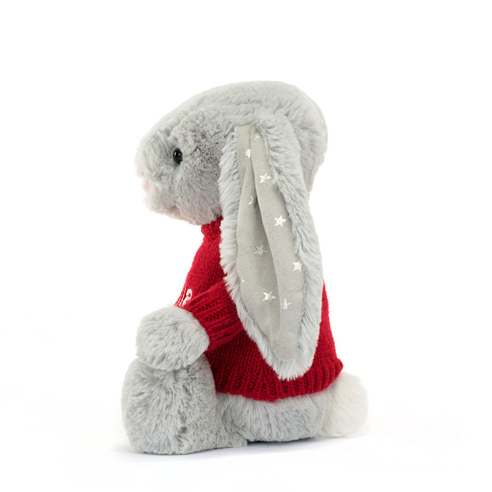 Bashful Shimmer Bunny with Personalised Red Jumper - Official Jellycat